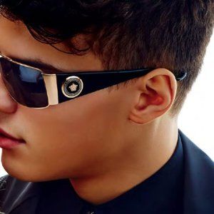 SALE! Versace Men's Black w/ Gold Emblem Sunglasses
